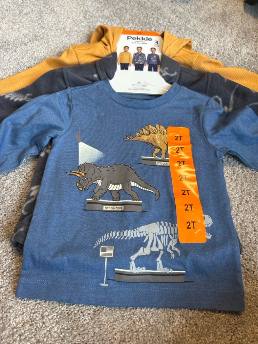 Pekkle 2T Boys Dinosaur Long Sleeve Shirt Set 3pc NWT